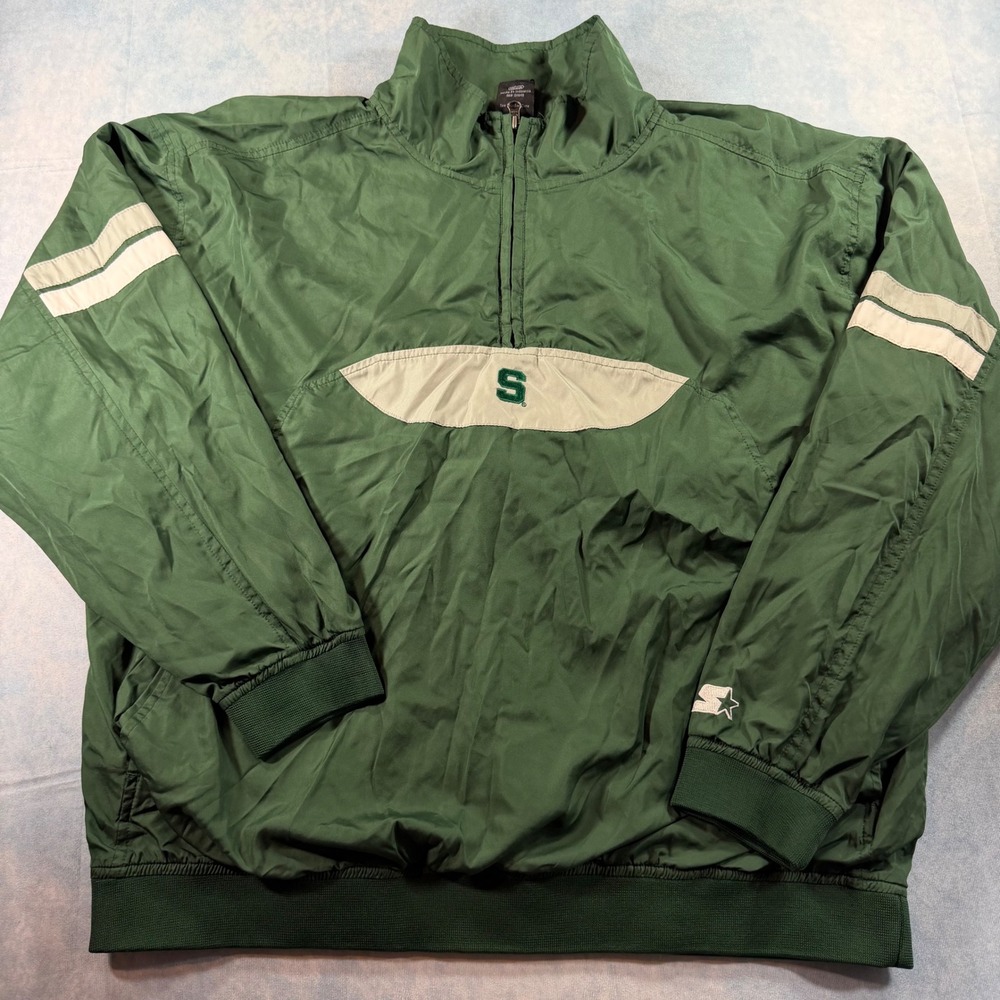 Starter Michigan State Spartans Windbreaker Jacket Mens XL Green Excellent  Zip
